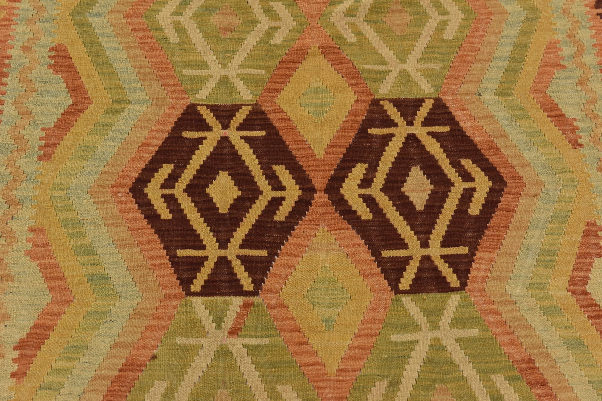 4' 3 x 6' 2 Hand Woven Kilim Waziri Wool Rug