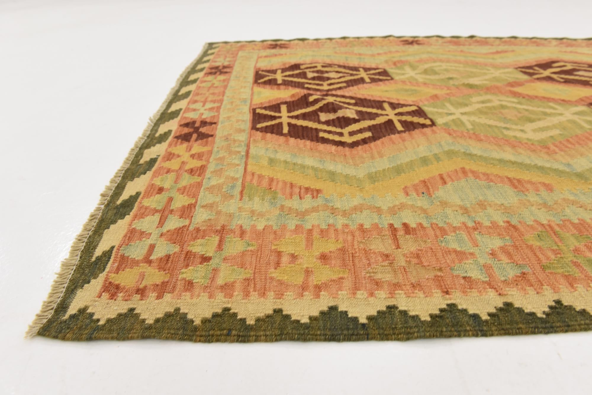 4' 3 x 6' 2 Hand Woven Kilim Waziri Wool Rug