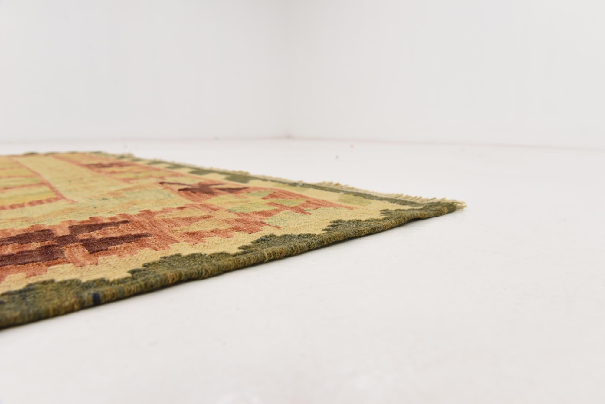 4' 3 x 6' 2 Hand Woven Kilim Waziri Wool Rug