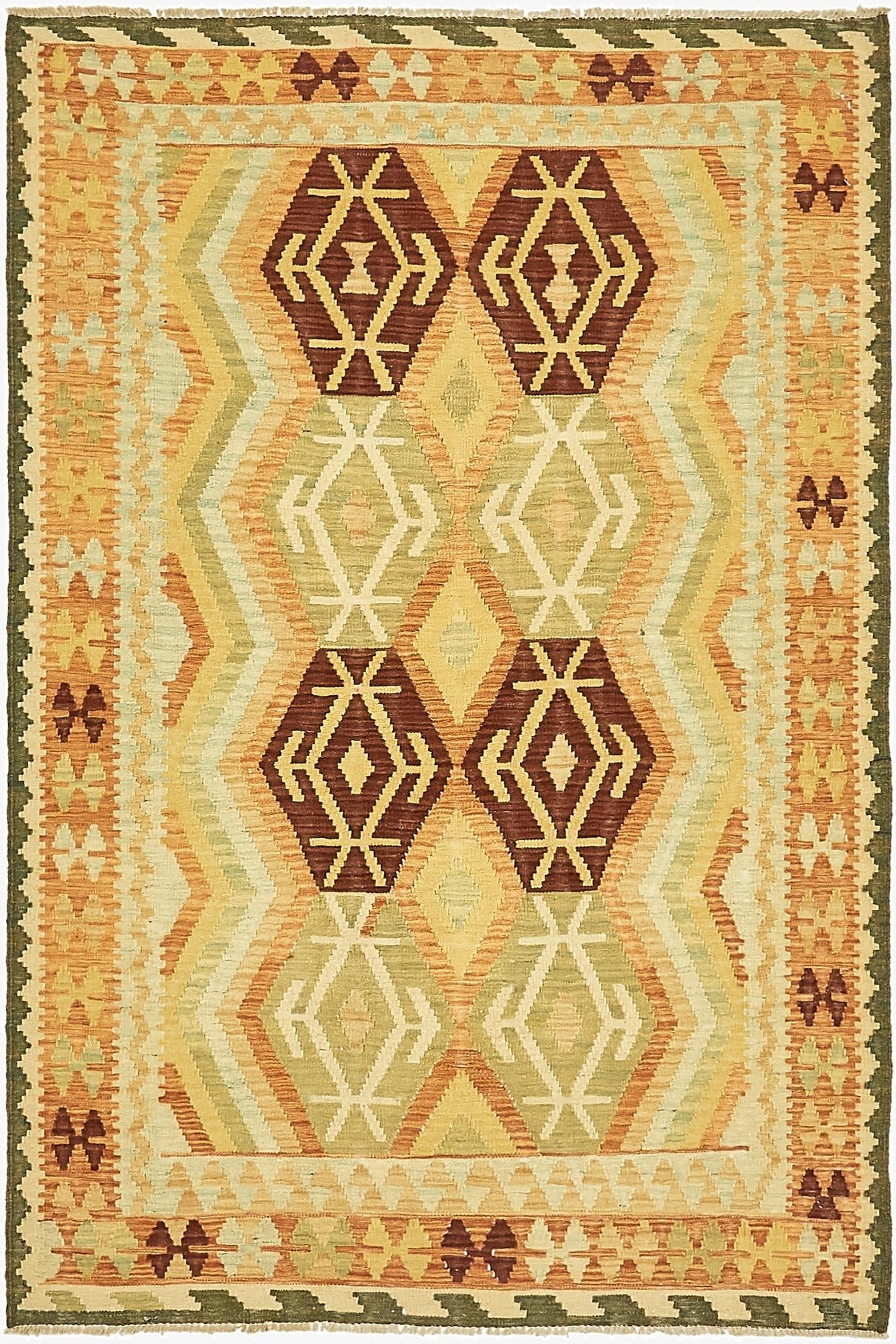 4' 3 x 6' 2  Hand Woven Kilim Waziri Wool Rug