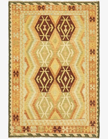 4' 3 x 6' 2 Hand Woven Kilim Waziri Wool Rug