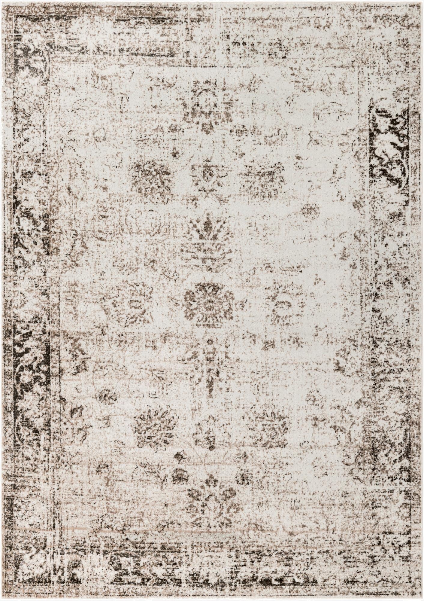 An 8x11 rectangular Monte Carlo rug featuring a distressed medallion pattern in brown and ivory tones.