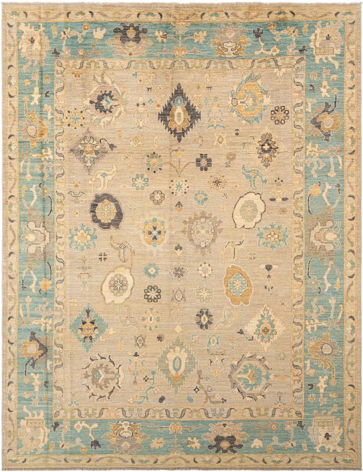Detail image of 9' 1 x 11' 11 Hand Knotted Oushak Rug