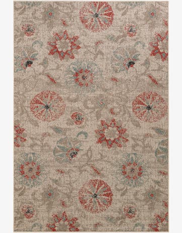 Beige Easy-Clean Botanical Indoor / Outdoor Rug