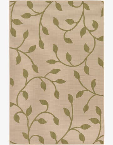 Beige Easy-Clean Botanical Indoor / Outdoor Rug