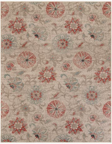 Beige Easy-Clean Botanical Indoor / Outdoor Rug