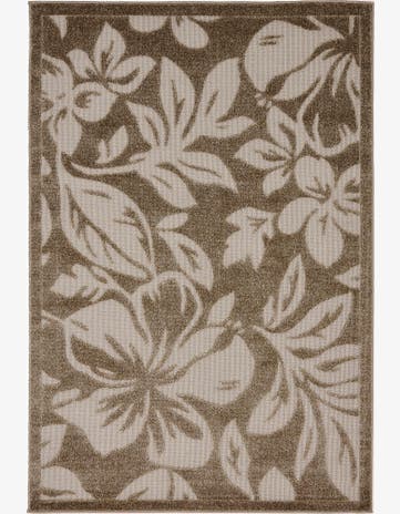 Beige Easy-Clean Botanical Indoor / Outdoor Rug