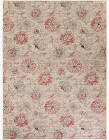 Beige Easy-Clean Botanical Indoor / Outdoor Rug