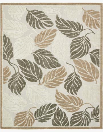 Beige Easy-Clean Botanical Indoor / Outdoor Rug