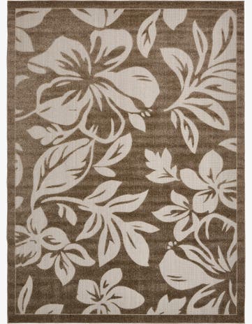 Beige Easy-Clean Botanical Indoor / Outdoor Rug