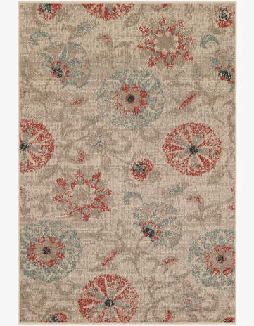 Beige Easy-Clean Botanical Indoor / Outdoor Rug