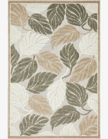 Beige Easy-Clean Botanical Indoor / Outdoor Rug