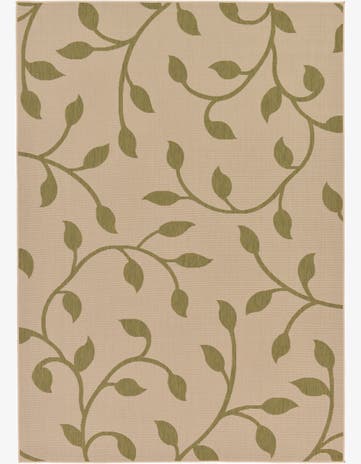 Beige Easy-Clean Botanical Indoor / Outdoor Rug