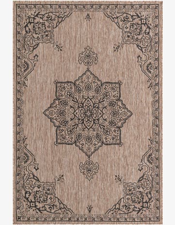Beige Easy-Clean Traditional Indoor / Outdoor Rug