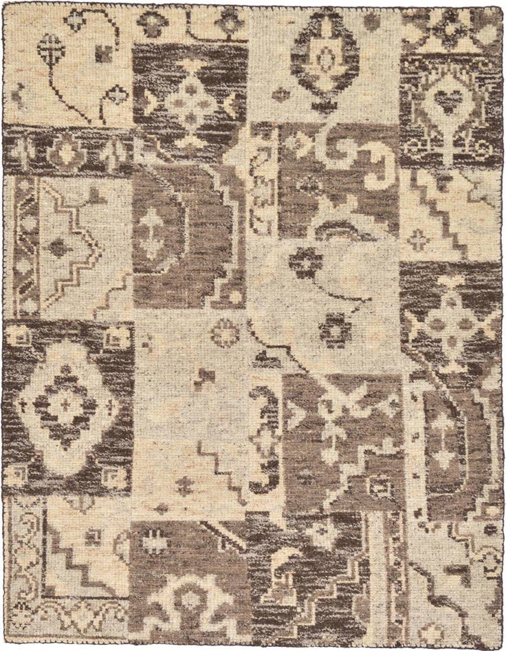 Detail image of 4' x 5' 8 Hand Knotted Patchwork Wool Rug