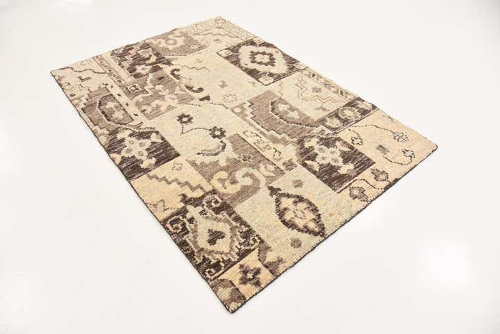 4' x 5' 8 Hand Knotted Patchwork Wool Rug