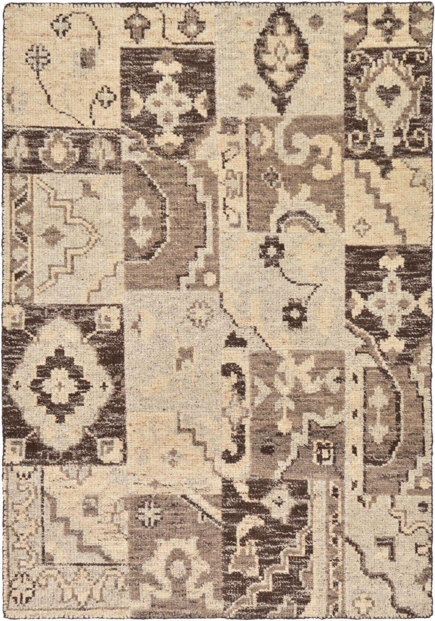 4' x 5' 8 Hand Knotted Patchwork Wool Rug