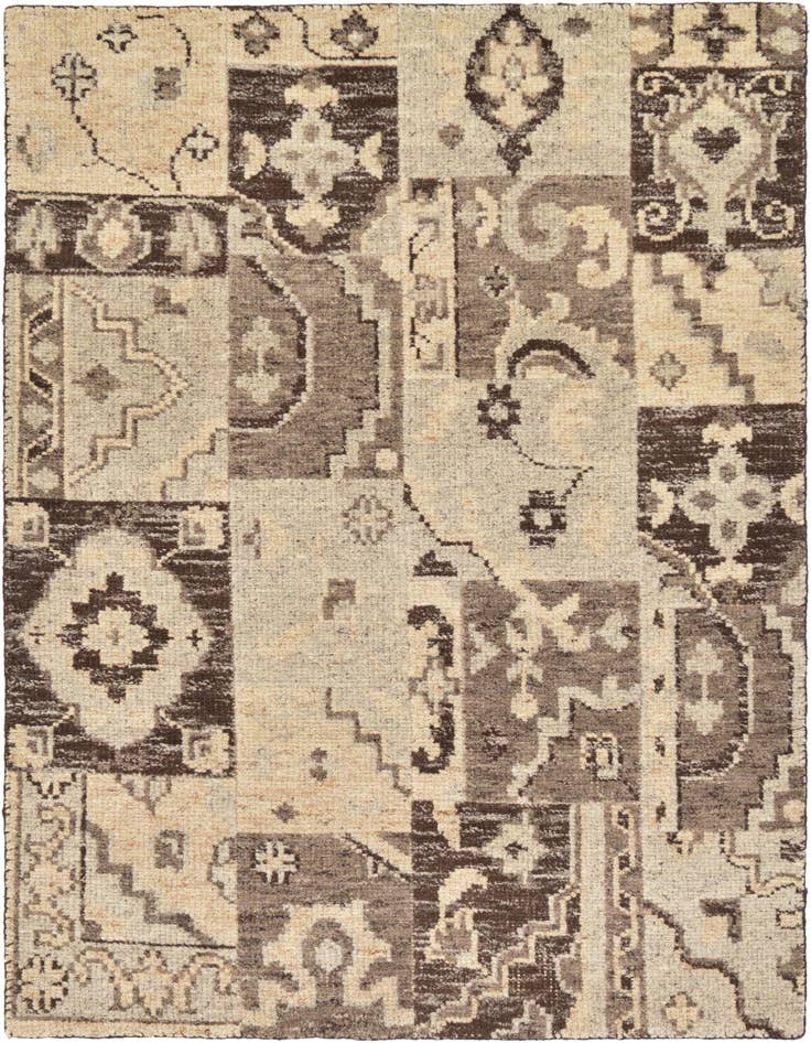 Detail image of 4' x 5' 8 Hand Knotted Patchwork Wool Rug