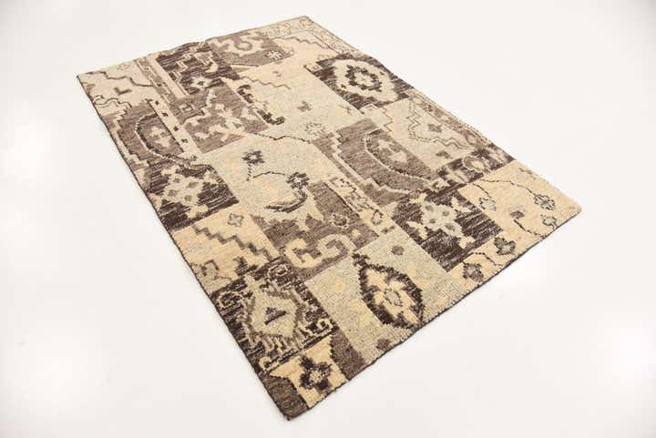 4' x 5' 8 Hand Knotted Patchwork Wool Rug