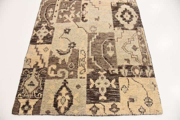 4' x 5' 8 Hand Knotted Patchwork Wool Rug