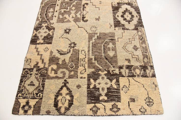 Detail image of 4' x 5' 8 Hand Knotted Patchwork Wool Rug