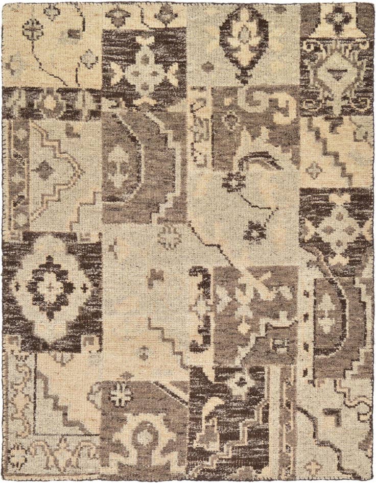 Detail image of 4' x 5' 8 Hand Knotted Patchwork Wool Rug