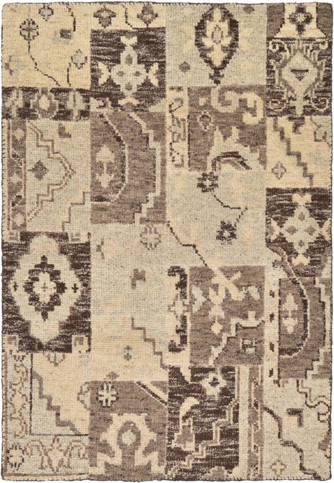 Detail image of 4' x 5' 8 Hand Knotted Patchwork Wool Rug