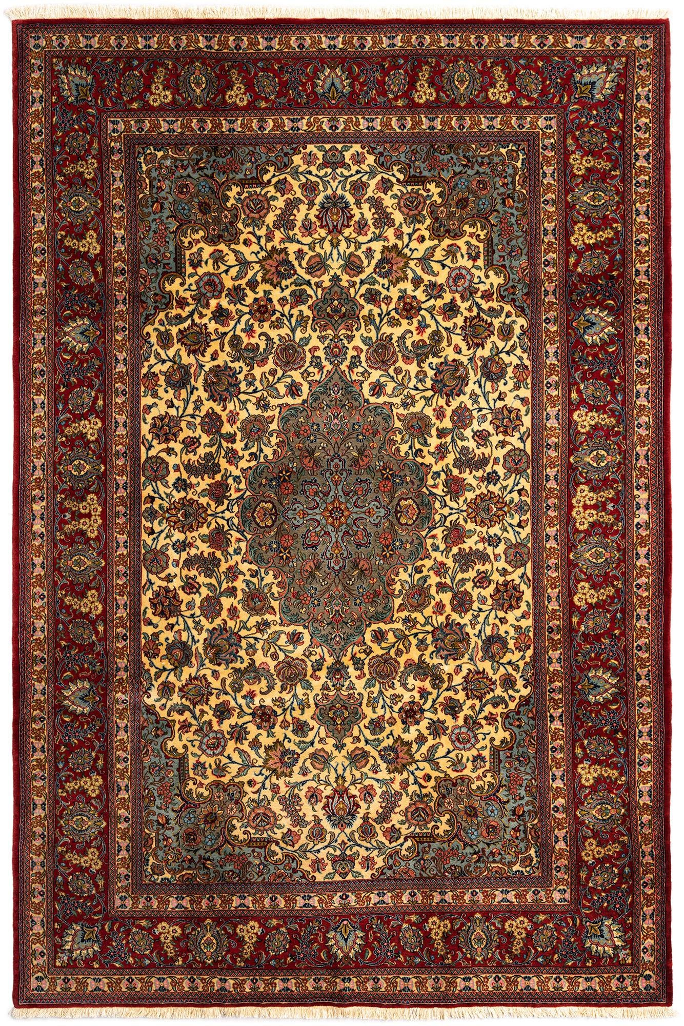 6' 7 x 10' 2 Hand Knotted Qom Persian Rug