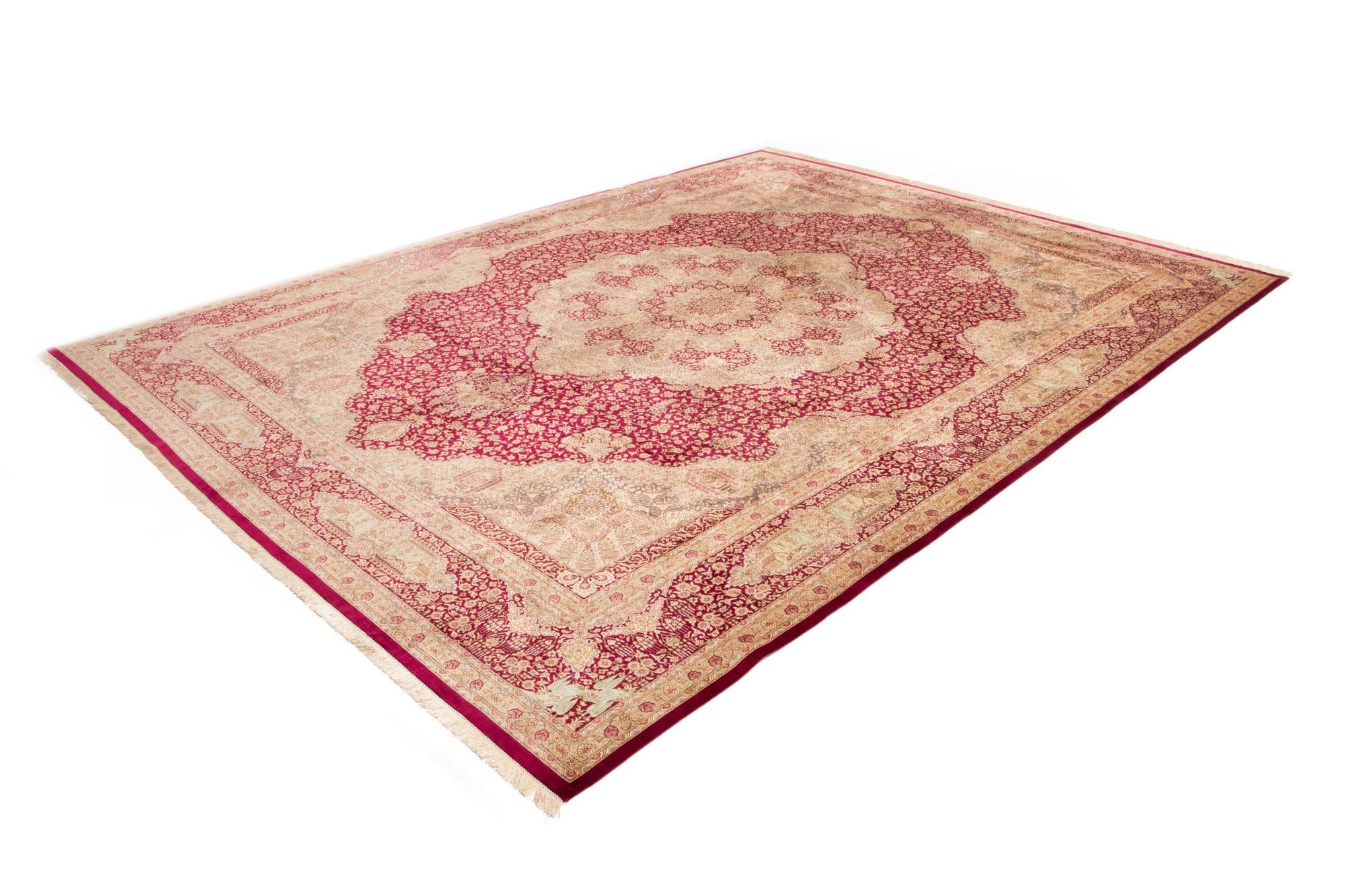 9' 8 x 12' 10 Hand Knotted Qom Silk Persian Rug