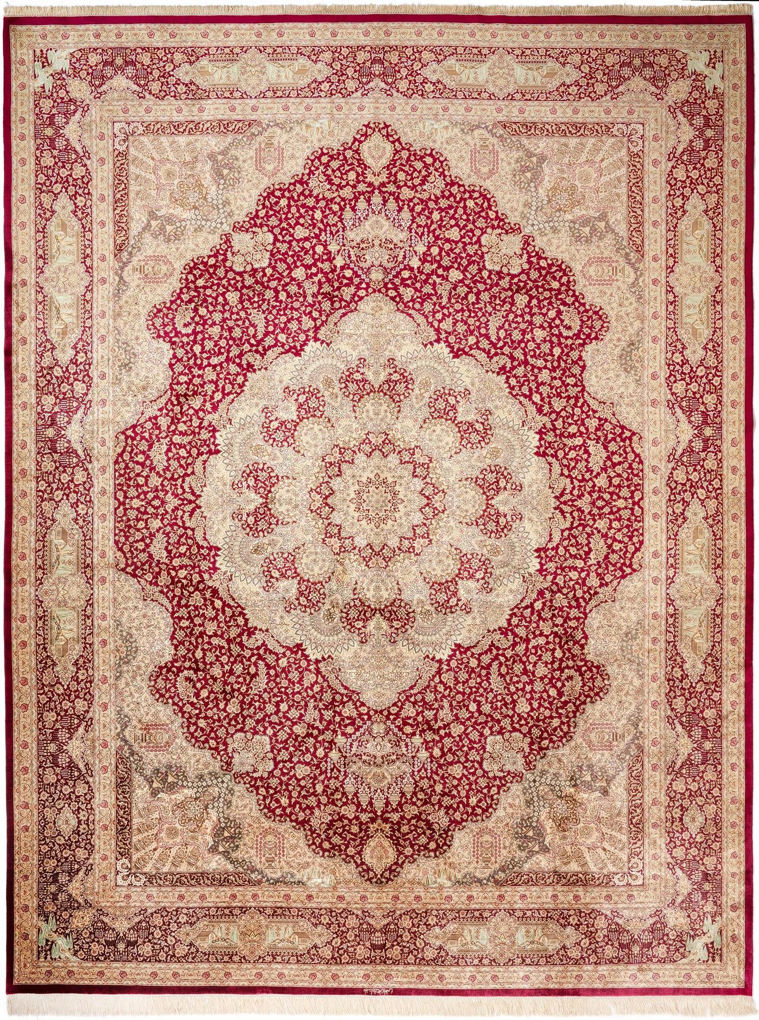 9' 8 x 12' 10 Hand Knotted Qom Silk Persian Rug