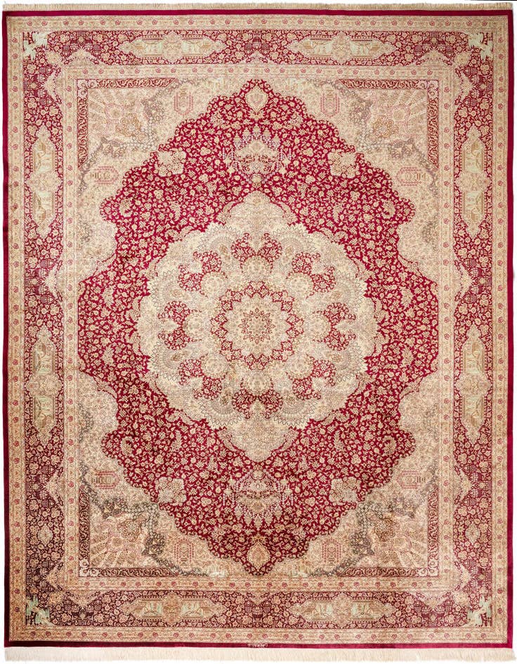 Detail image of 9' 8 x 12' 10 Hand Knotted Qom Silk Persian Rug