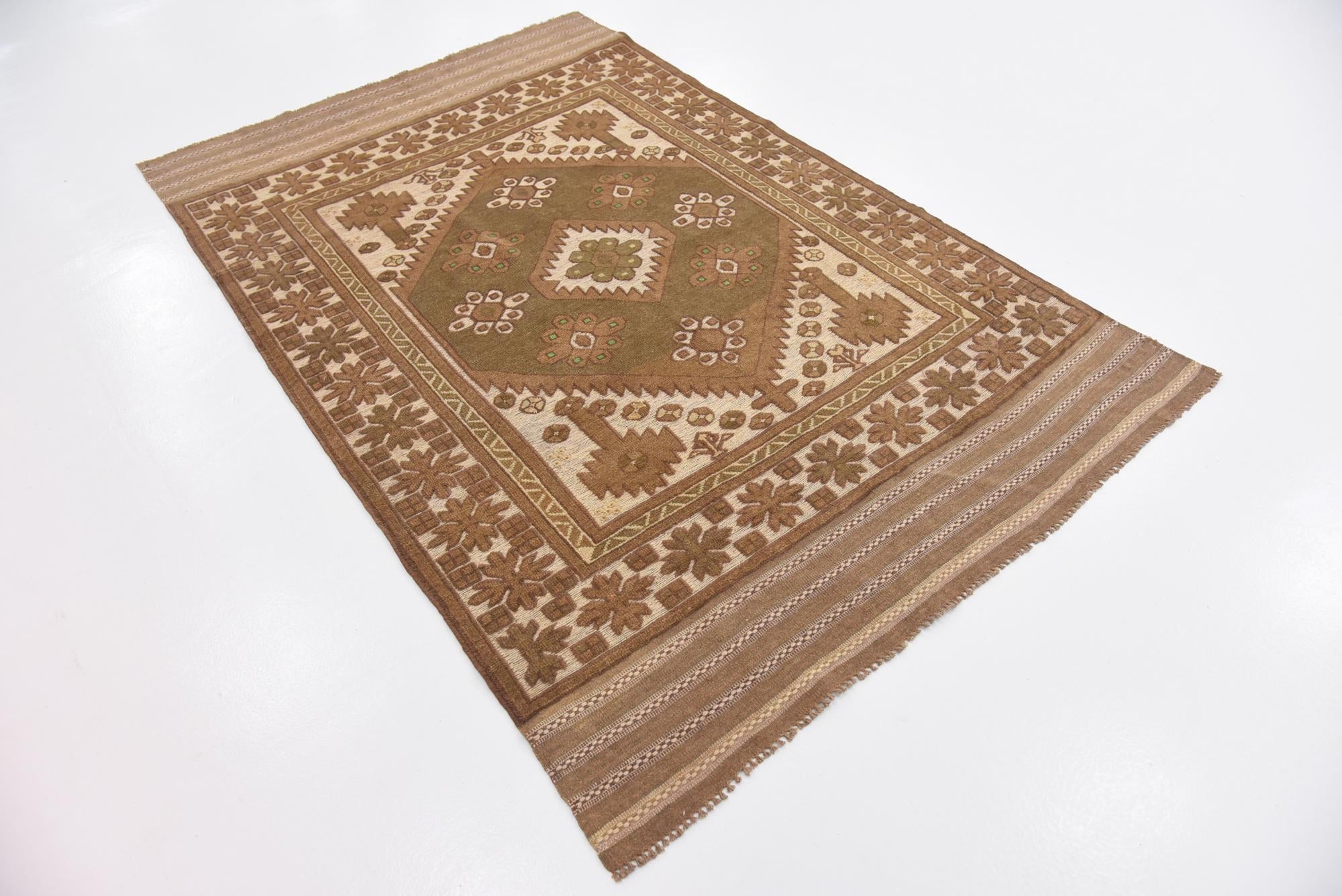 4' x 6' 3 Hand Woven Sumak Wool Rug