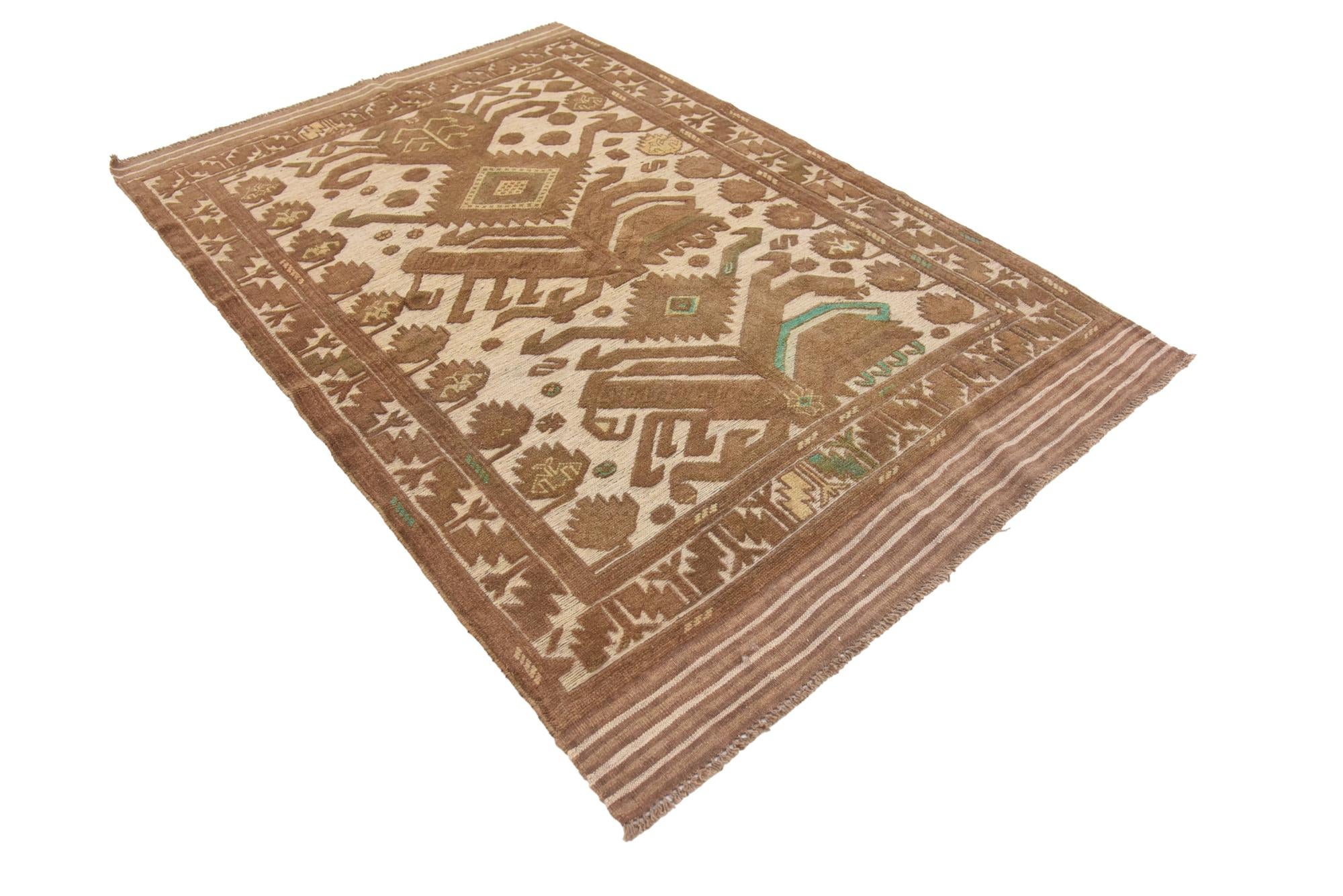 4' 3 x 6' 4 Hand Woven Sumak Wool Rug