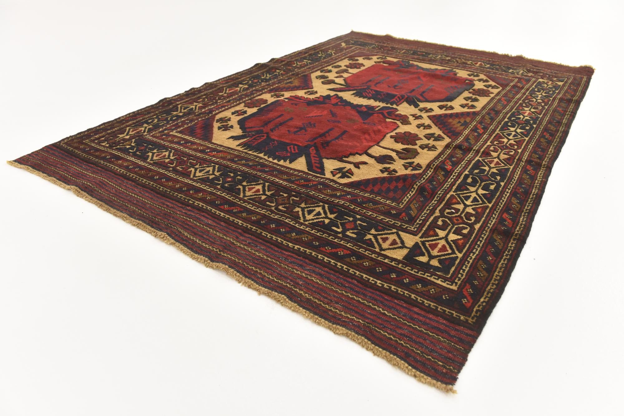 4' 3 x 6' 4 Hand Knotted Sumak Wool Rug