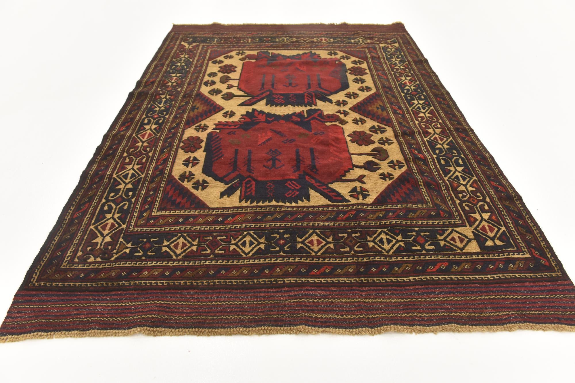 4' 3 x 6' 4 Hand Knotted Sumak Wool Rug