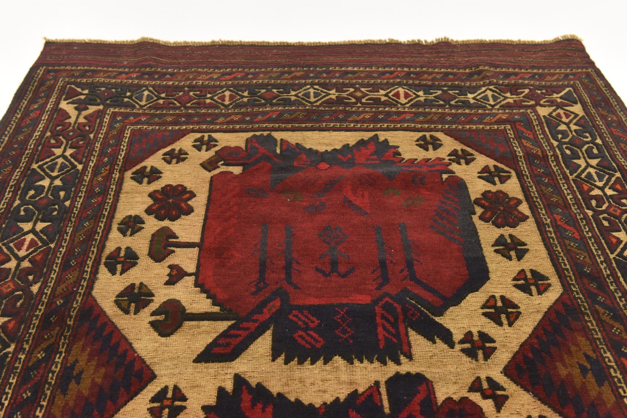 4' 3 x 6' 4 Hand Knotted Sumak Wool Rug