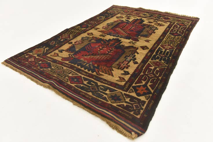 Detail image of 3' 2 x 4' 8 Hand Knotted Sumak Wool Rug