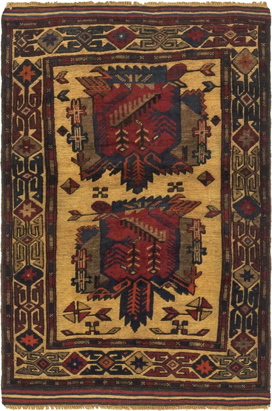 3' 2 x 4' 8 Hand Knotted Sumak Wool Rug