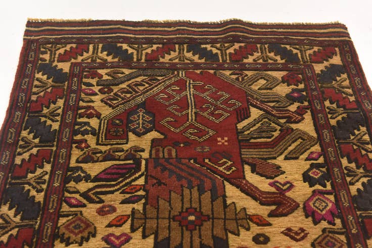Detail image of 3' 1 x 4' 9 Hand Knotted Sumak Wool Rug
