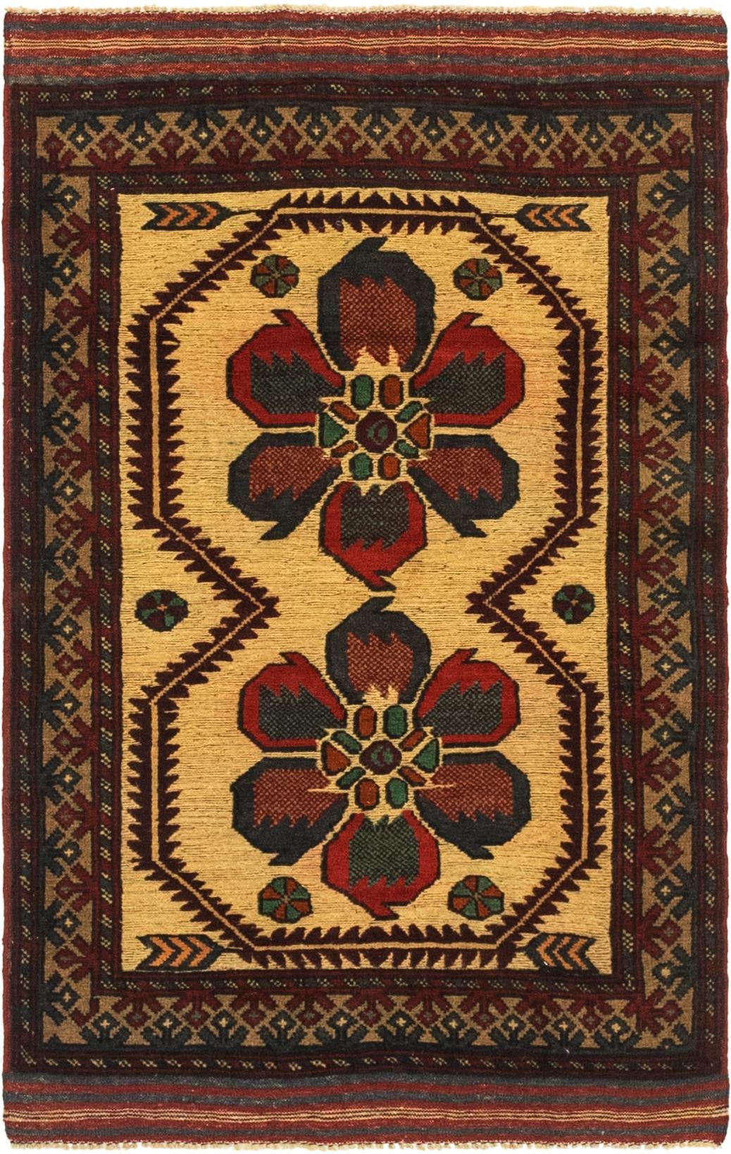 3' 1 x 4' 10 Hand Knotted Sumak Wool Rug