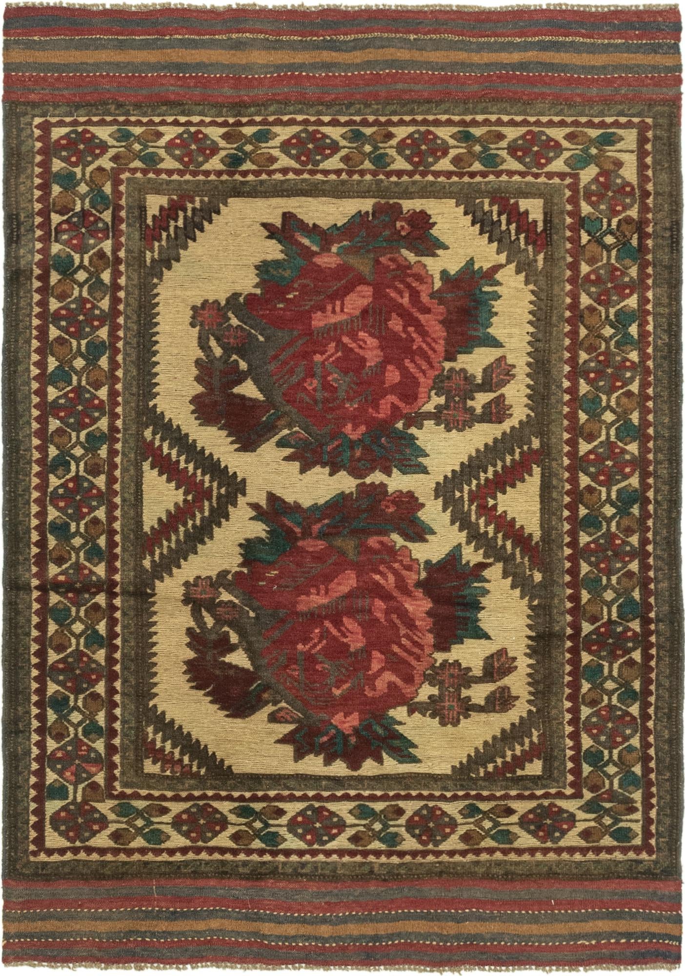 4' x 6' 2 Hand Knotted Sumak Wool Rug