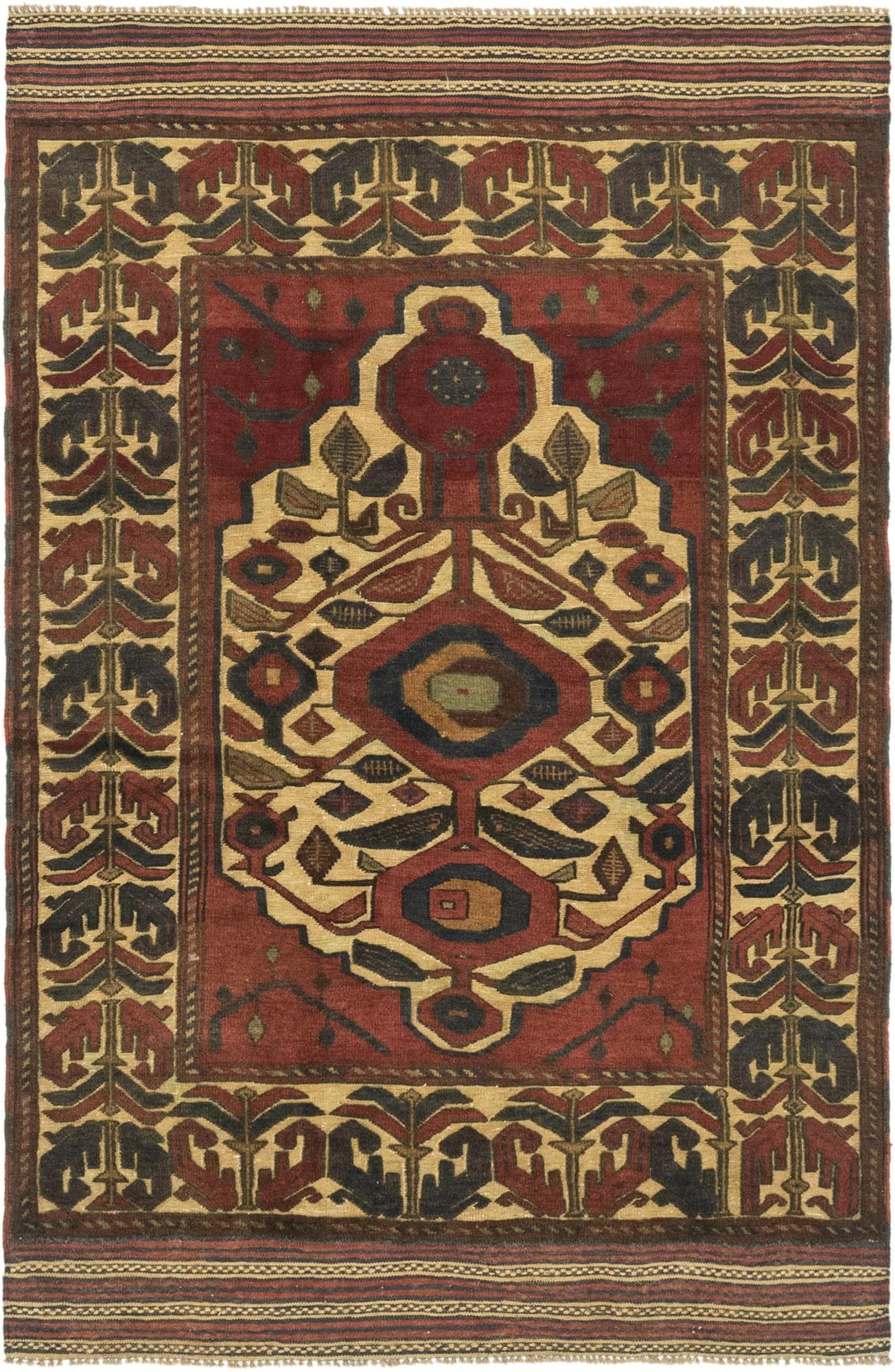 4' 1 x 6' 7 Hand Knotted Sumak Wool Rug