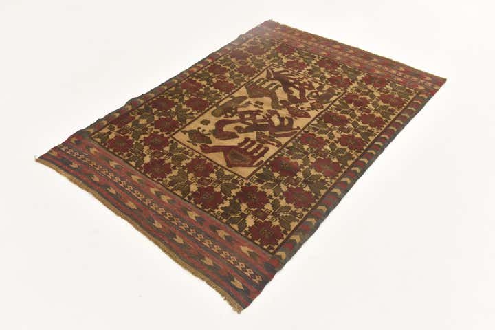4' x 6' 1 Hand Knotted Sumak Wool Rug