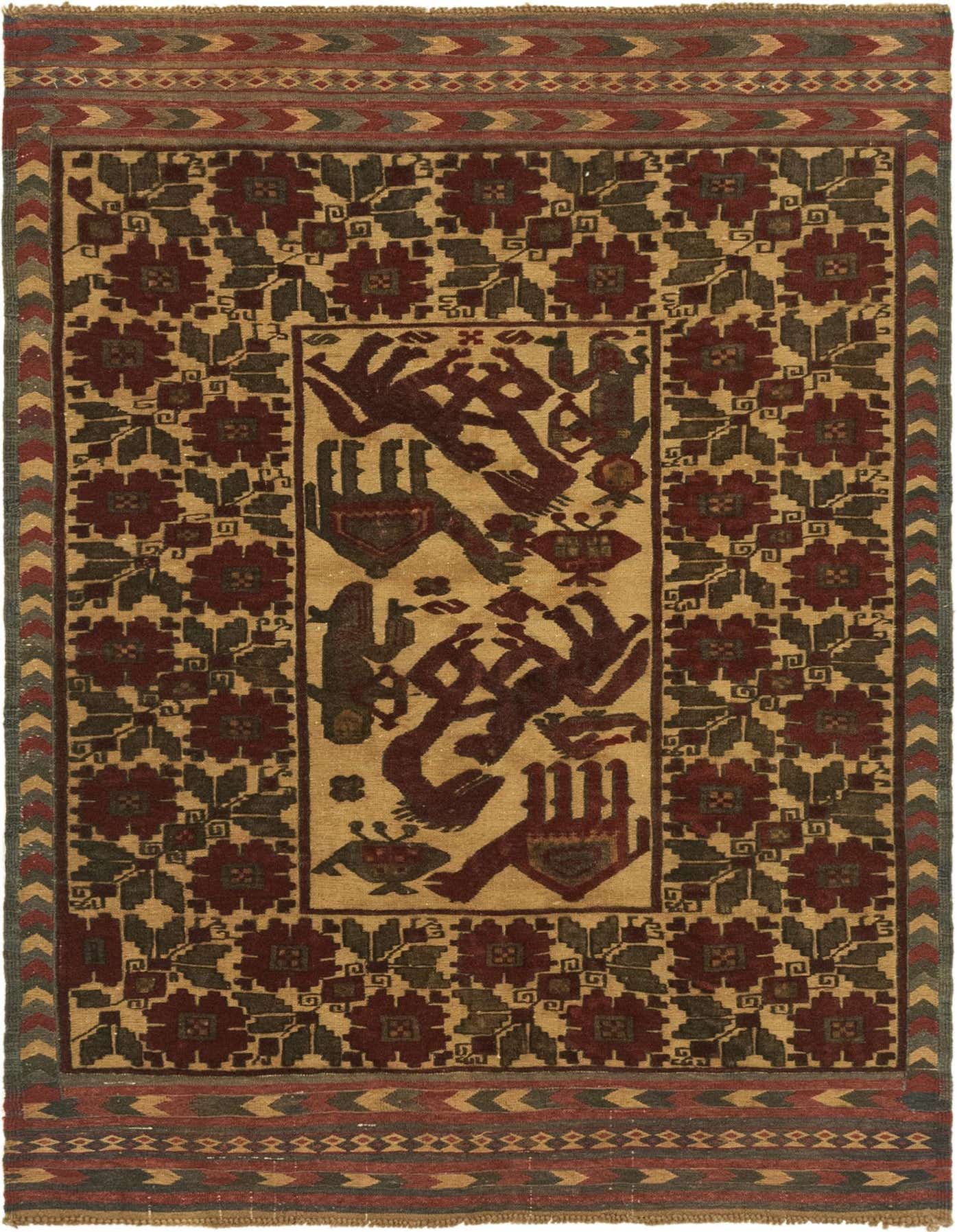 4' x 6' 1 Hand Knotted Sumak Wool Rug