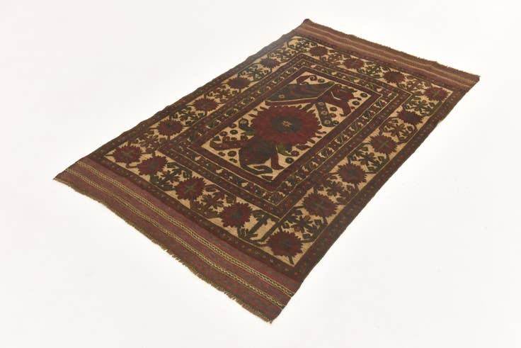 Detail image of 3' 7 x 6' Hand Knotted Sumak Wool Rug