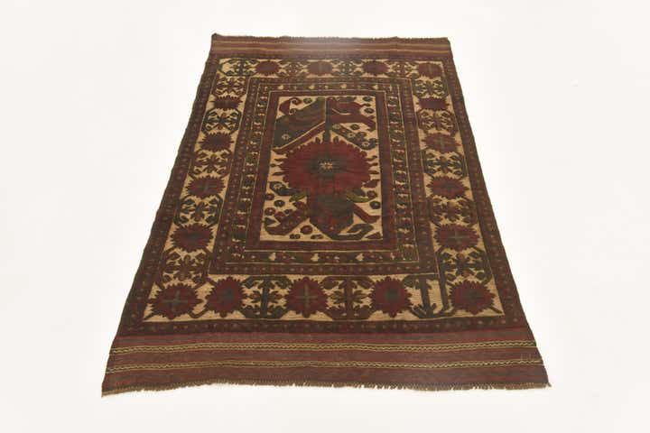 3' 7 x 6' Hand Knotted Sumak Wool Rug