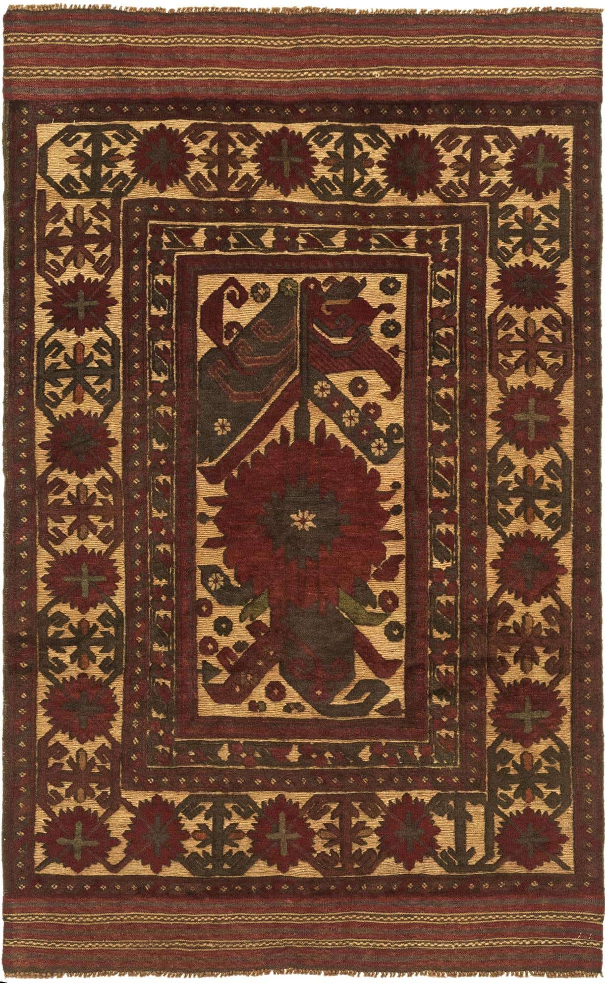 3' 7 x 6' Hand Knotted Sumak Wool Rug