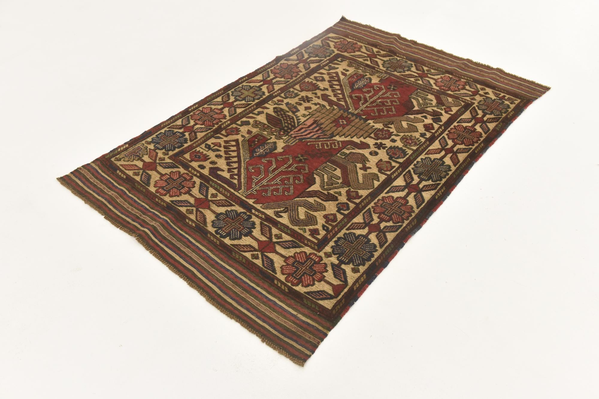 3' 11 x 6' 1 Hand Knotted Sumak Wool Rug