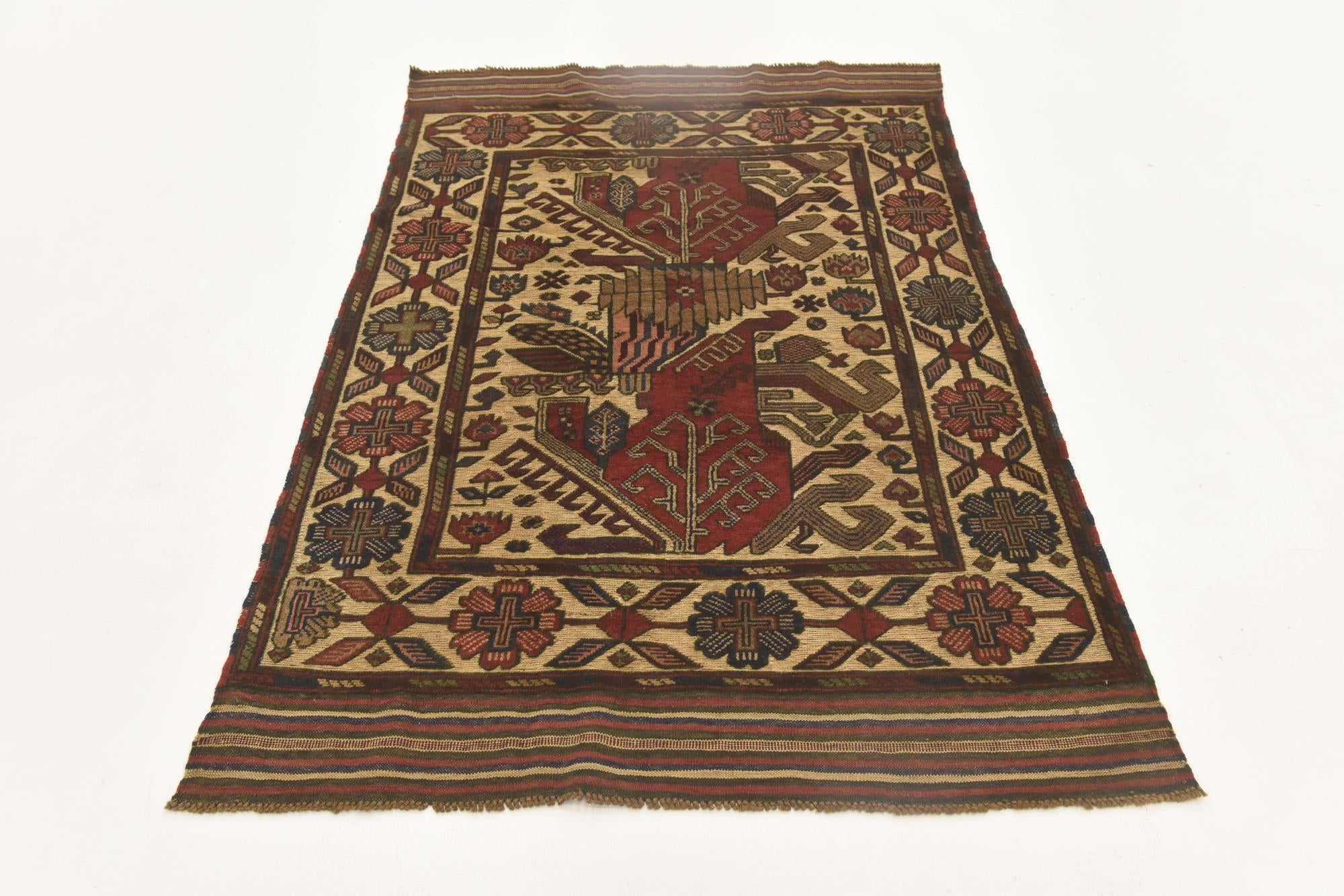 3' 11 x 6' 1 Hand Knotted Sumak Wool Rug