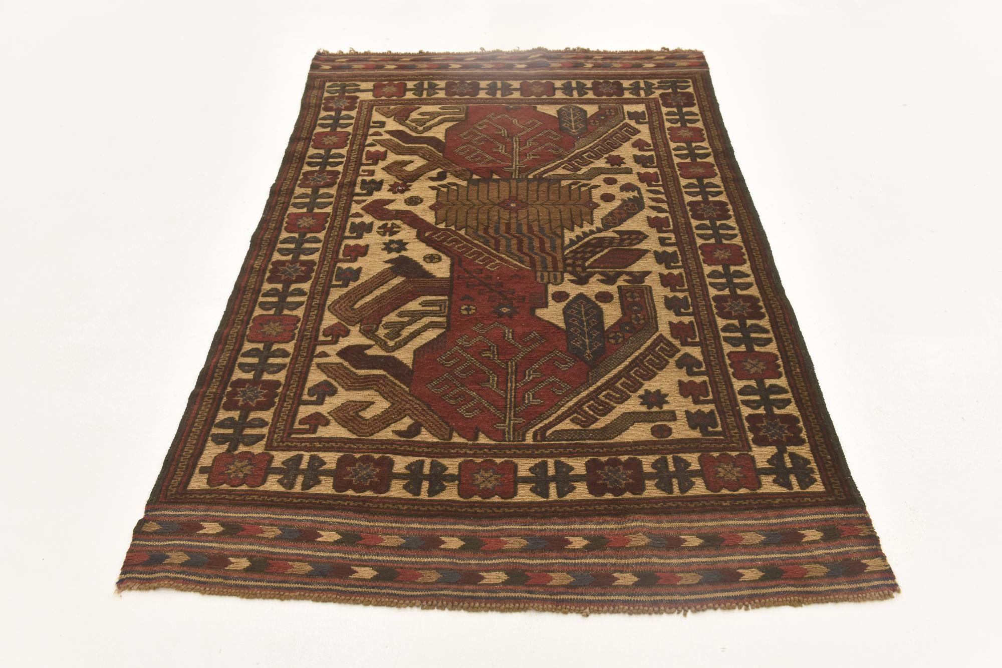 3' 11 x 6' 4 Hand Knotted Sumak Wool Rug
